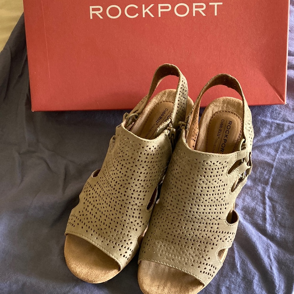 Rick port taupe wedges/sandals with a 3” cork wedge.
